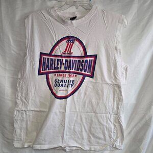 Harley-Davidson Men's Sleeveless Muscle T-Shirt White #1 Logo size 2xl   Vintage